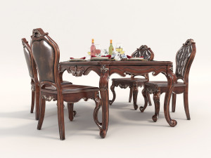 european style dinning table chair set 2 Modelo 3D