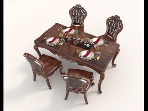 european style dinning table chair set 2 Modelo 3D