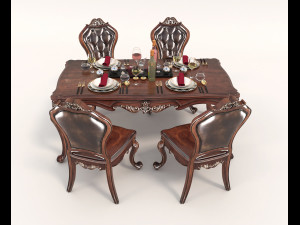 european style dinning table chair set 2 Modelo 3D