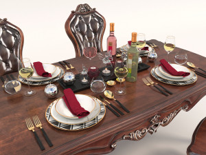 european style dinning table chair set 2 Modelo 3D