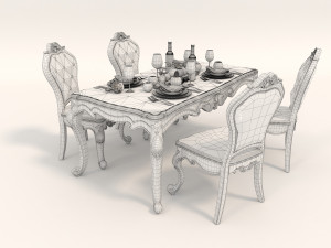 european style dinning table chair set 2 Modelo 3D
