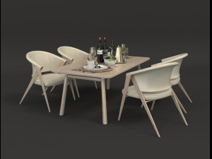 contemporary design table and chair set 5 3D Model
