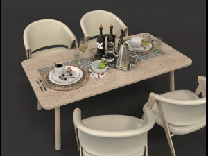 set meja dan kursi desain kontemporer 5 Model 3D