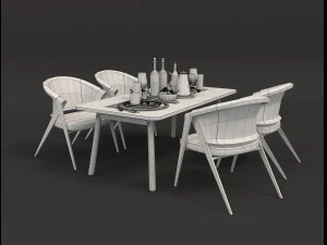 set meja dan kursi desain kontemporer 5 Model 3D