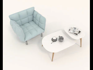modern table and chair set 6 3D Model