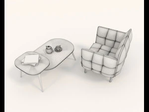 modern table and chair set 6 3D Model