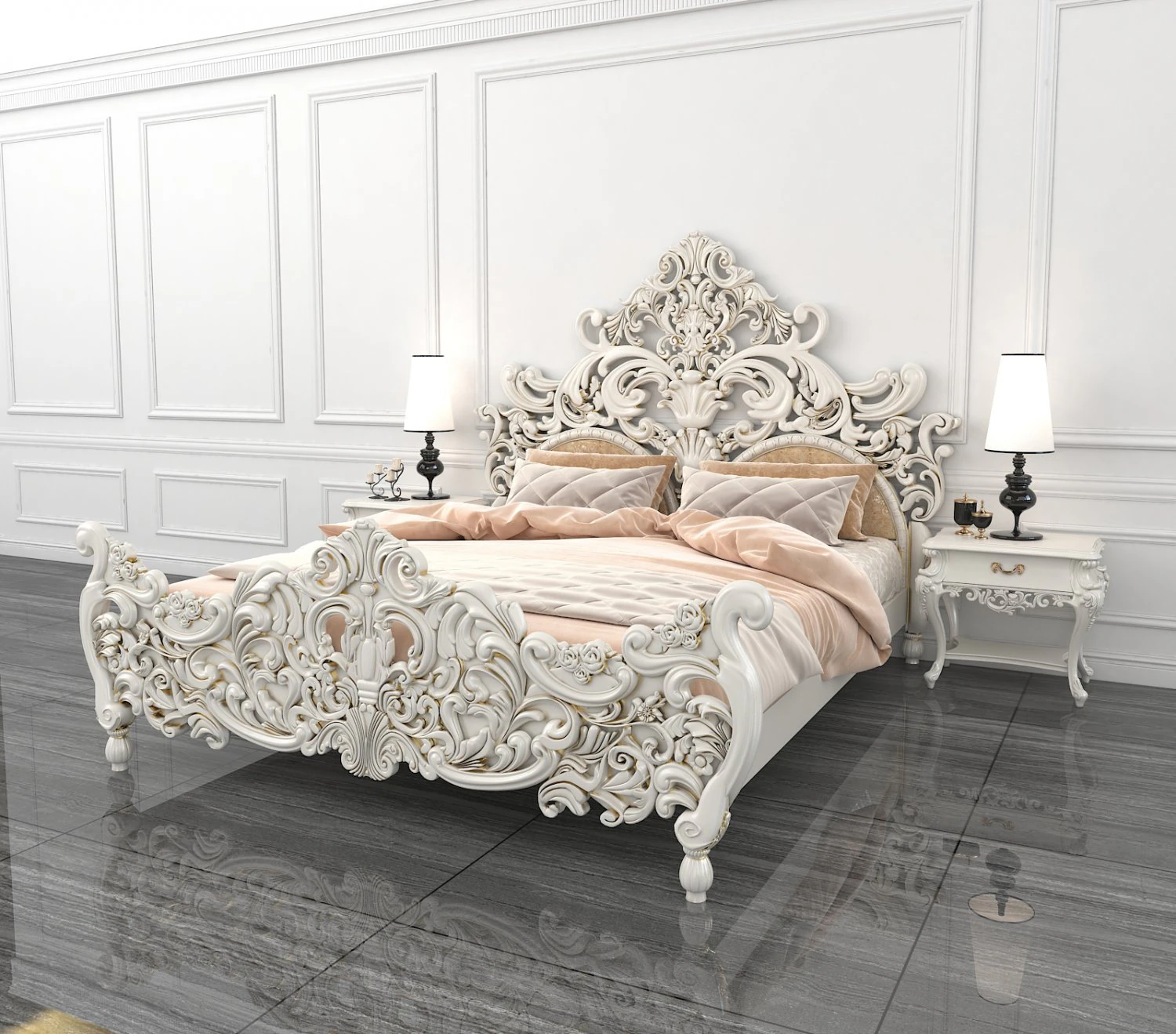 classic carved bed 2 3D Model .c4d .max .obj .3ds .fbx .stl .blend