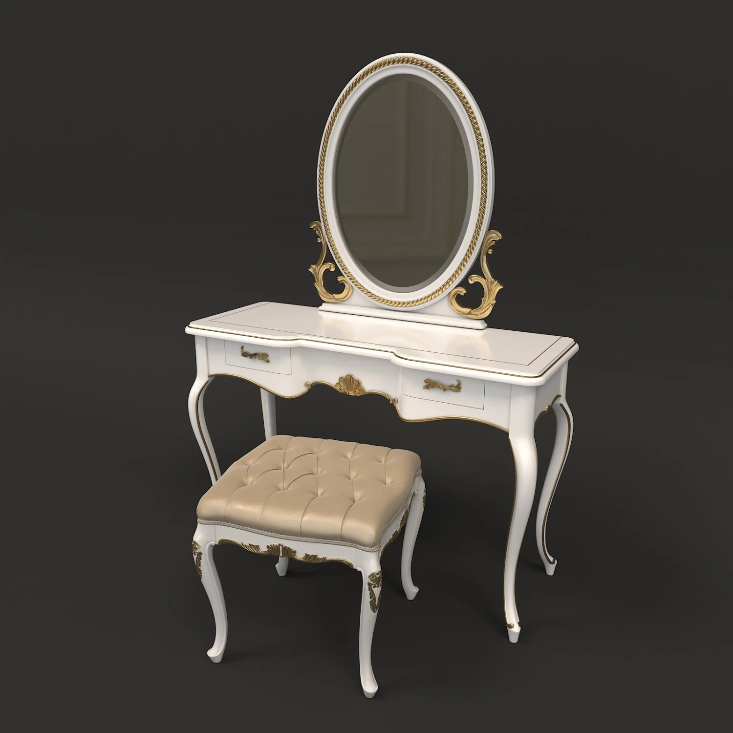 european style dressing table 3 3D Model .c4d .max .obj .3ds .fbx .stl .blend 