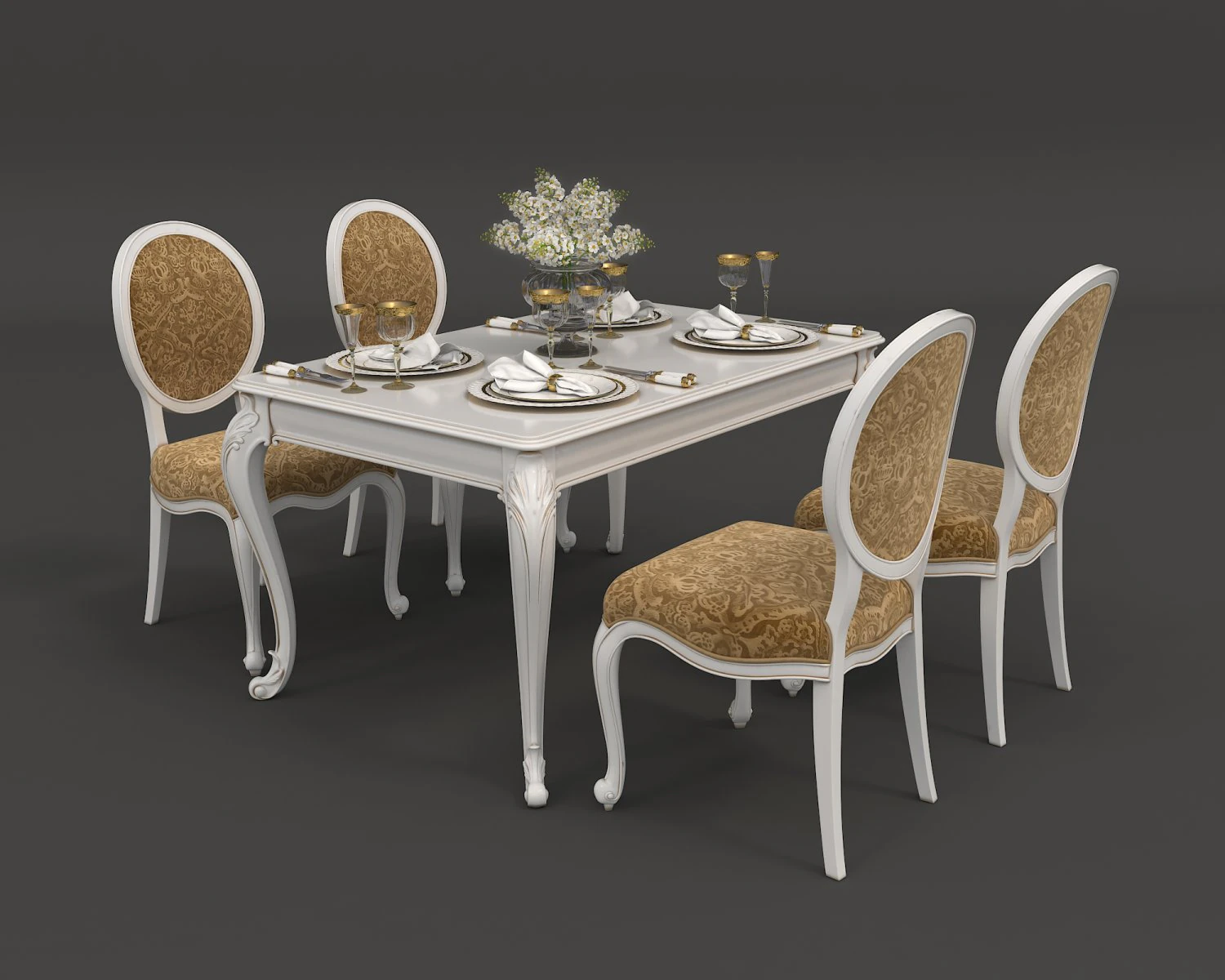 european style dinning table 3 3D Model .c4d .max .obj .3ds .fbx .stl .blend