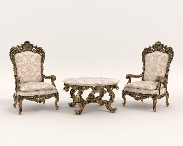 classic armchair and table set 2 3D मॉडल .c4d .max .obj .3ds .fbx .stl .blend 