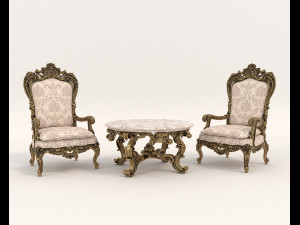 classic armchair and table set 2 3D Model