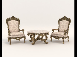 classic armchair and table set 2 3D Модель