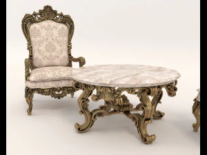 classic armchair and table set 2 3D Model