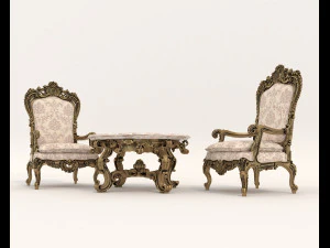 classic armchair and table set 2 3D Model