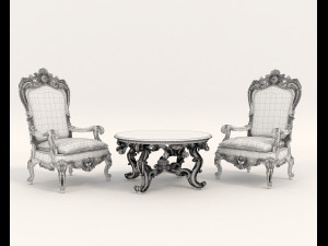 classic armchair and table set 2 3D मॉडल