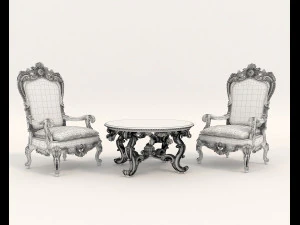 classic armchair and table set 2 3D Model