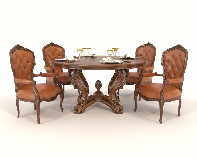european style dinning table 4 3D Model .c4d .max .obj .3ds .fbx .stl .blend 