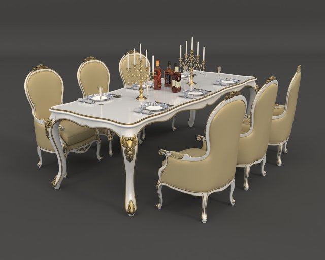 european style dinning table 5 3D-Modell .c4d .max .obj .3ds .fbx .stl .blend 
