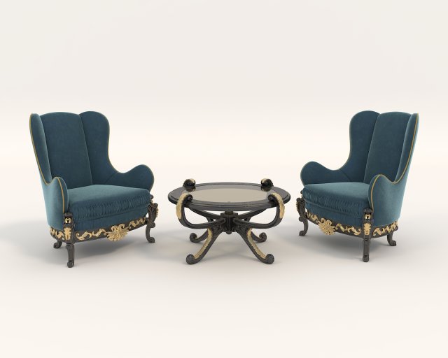 european styte armchair and table set 3D in 3DExport