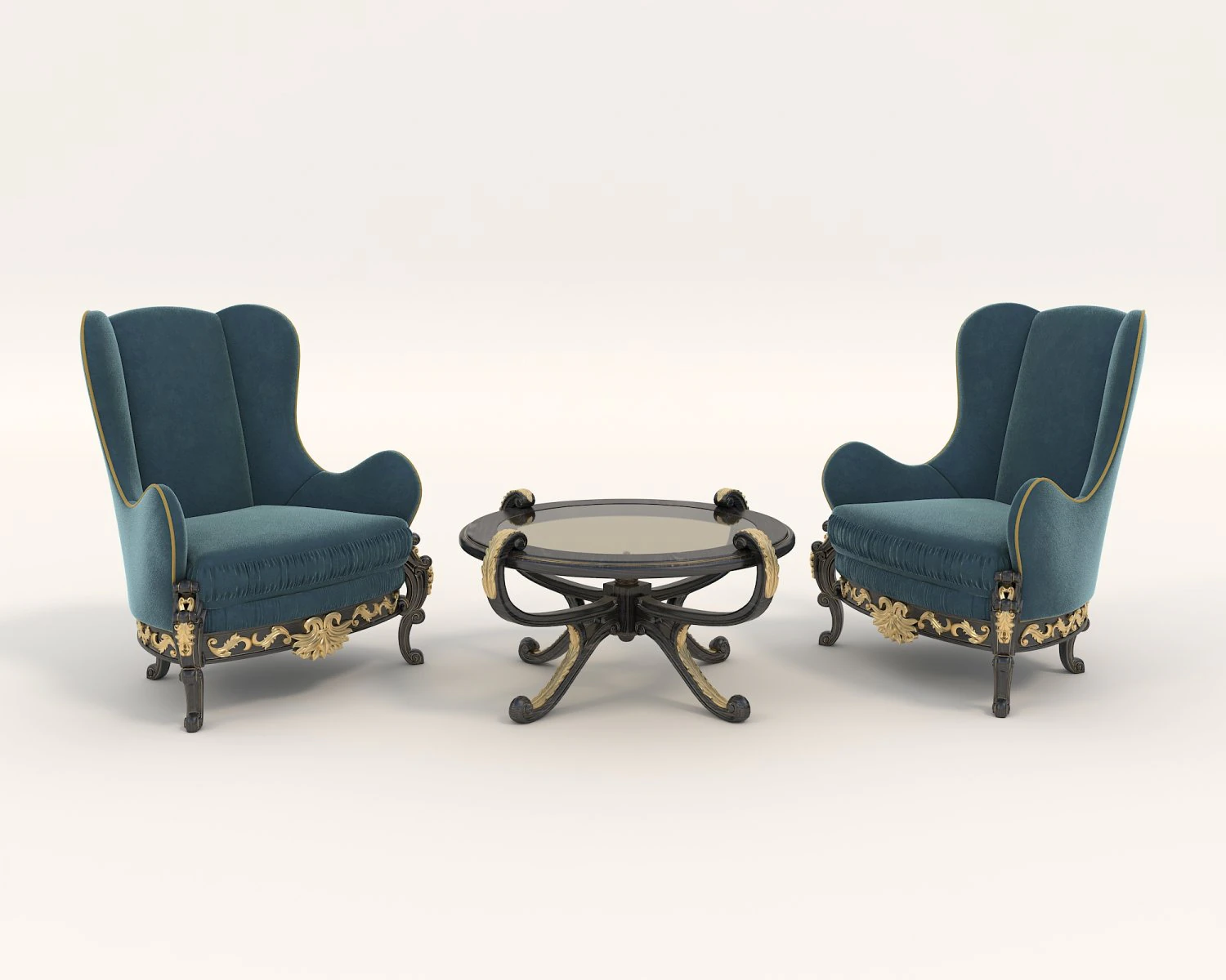european styte armchair and table set 3D Model .c4d .max .obj .3ds .fbx .stl .blend 