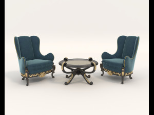 european styte armchair and table set 3D मॉडल