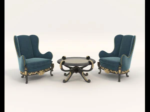 유럽 ​​스타일의 안락의자와 테이블 세트 3D 모델