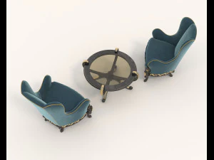european styte armchair and table set 3D Model