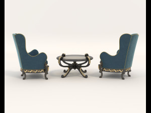 european styte armchair and table set Model 3D