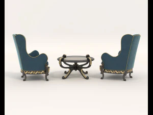 european styte armchair and table set 3D Model