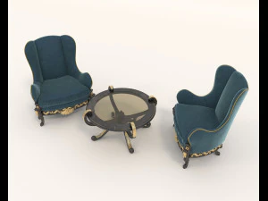 european styte armchair and table set 3D Model