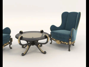 european styte armchair and table set 3D Model