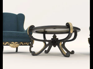 european styte armchair and table set 3D Model