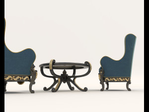 european styte armchair and table set Model 3D
