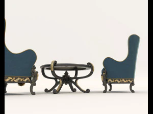 european styte armchair and table set 3D Model
