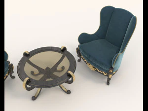 european styte armchair and table set 3D Model