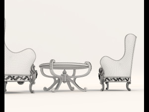 european styte armchair and table set Model 3D