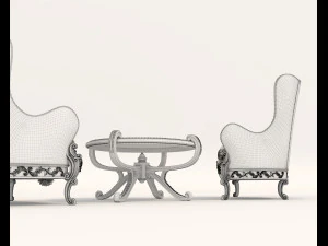 european styte armchair and table set 3D Model