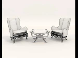 european styte armchair and table set 3D Model