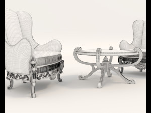 european styte armchair and table set Model 3D