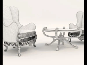 european styte armchair and table set 3D Model