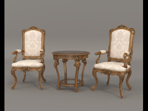 classic armchair and table set 3 3D 模型