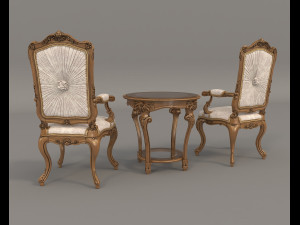classic armchair and table set 3 3D मॉडल