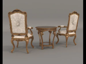 classic armchair and table set 3 3D Model