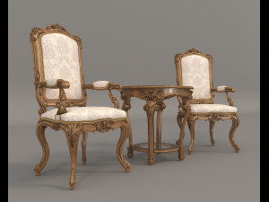 classic armchair and table set 3 3D मॉडल