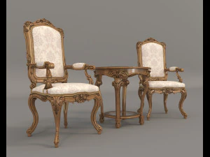 classic armchair and table set 3 3D Model