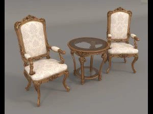 classic armchair and table set 3 3D Model