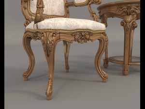 classic armchair and table set 3 3D मॉडल