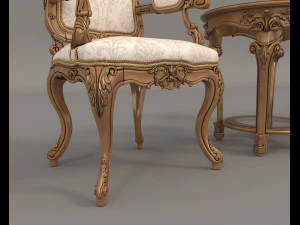 classic armchair and table set 3 3D Model