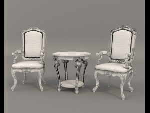 classic armchair and table set 3 3D मॉडल