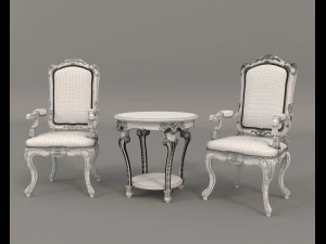 classic armchair and table set 3 3D Model